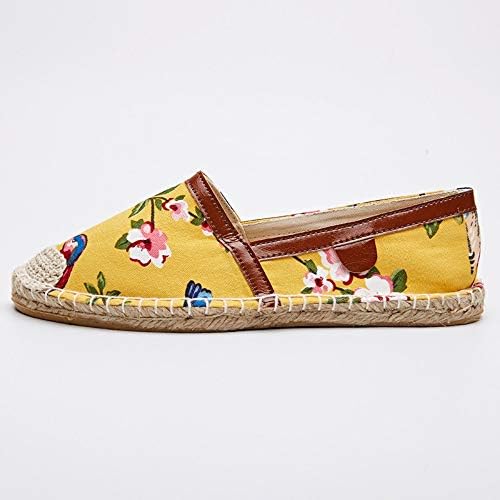 YOPAIYA Ethnic Casual Espadrilles Flat New Women Spring Birds Trees Printed Embroider Slipon Fishermen Hemp Rope Shoe