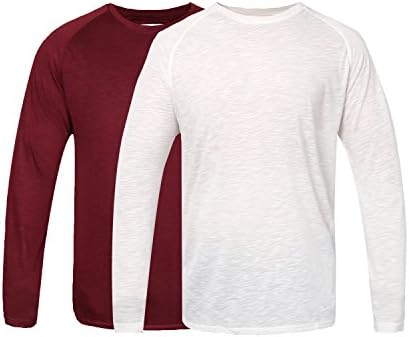 DOROM Men's Long Sleeve 2 Pack Casual Crewneck T-Shirt 1 Red 1 White Size XXL