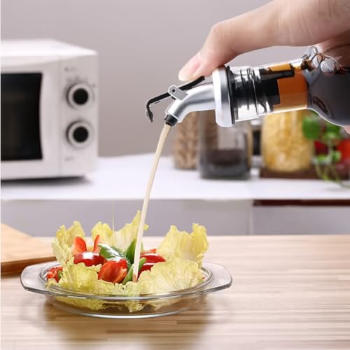 Kit 2 Porta Azeite e Vinagre de Vidro 500ml Premium Galheteiro com Tampa Dosadora Dispenser para Óleo Molhos e Temperos Garrafa Transparente Multiuso Econômica e Saudável para Cozinha 500ml Premium