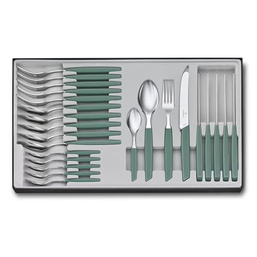 Victorinox Modern Cutlery Set, 24 Pieces, Extra Sharp Serrated Knives, Sage