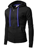 Doublju Super Slim Contrast Drawstring Color Athletic Zip-Up Hoodie