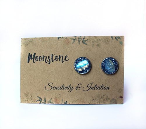 Handmade Sterling Silver Plated Raw Natural Moonstone Stud Earrings