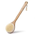 Bath Body Brush Boar Bristles Exfoliating Body Massager with Long Wooden Handle for Dry Brushing and Shower