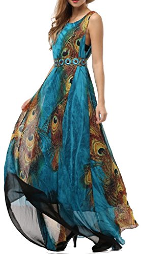 Wantdo womens peacock printed bohemian summer maxi dres…
