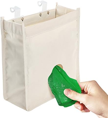 Buy Bag Dispenser | Space Saving Reusable Grocery Trash Bag with Metal Hanging Holder | Durable Waterproof Oxford Cloth Storage Organizer with Cabinet Cupboard Door Hook | Beige | 1230.2