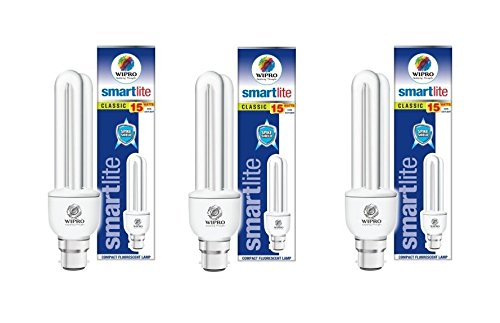 Wipro B22 15-Watt Classic Smartlite CFL Lamp (Cool Day Light, Pack of 3)