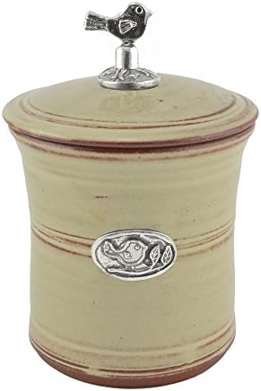 Oregon Stoneware StudioBird Garlic Pot with Pewter Finial, Latte