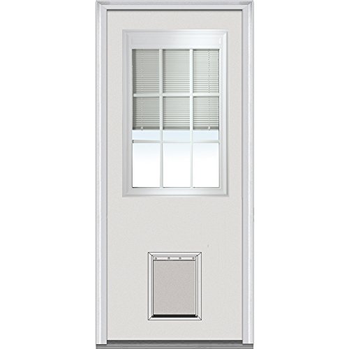 National Door Company ZA00224 Steel, Primed, Right Hand Inswing, Exterior Prehung Door, Internal Blinds and Grilles, 1/2 Lite with Pet Door, 32x80 National Door Company ZA00224 Steel, Primed, Right Hand Inswing, Exterior Prehung Door, Internal Blinds and Grilles, 1/2 Lite with Pet Door, 32"x80"
