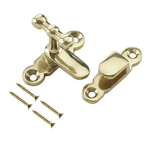 TERF® Showcase Type Catch Polished Brass 40mm Door Turn Catches Cupboard Cabinet Wardrobe Latch Catch Lock Gate Shed Door Rabbit Hutch Thumb Turn Button with Fixing Screw - Pack of 1