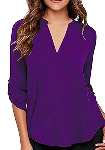 YMING Loose Chiffon Blouse for Women Casual Tunic Shirt Fashion Top Purple S - Thumbnail 6