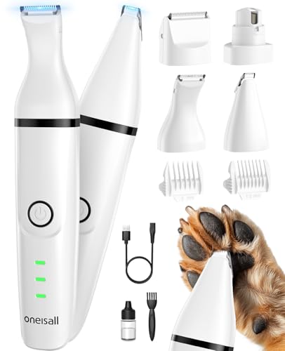 oneisall 4 in 1 Quiet Dog Cat Hair Clipper Rechargeable Clipper with 4 Multifunctional Full Body Trimmer Heads