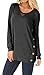 Womens Cotton Casual Long Sleeve Shirt Buttons Faux Suede Round Neck Blouse Tops Dark Grey XL