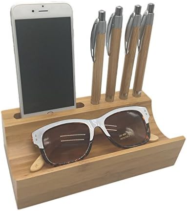 Bamboo Desktop Storage Box Case All-In-One Organizer for File Folders Phone Pens Stationary Items Small Electronics Storage U type