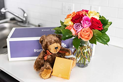 2 Flowers+Dozen+Rainbow+Roses+Godiva