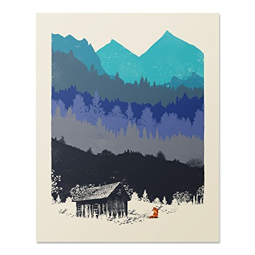Wilderness Nature Lover Art Print Mountain Forest Outdoor Landscape Inspiration Woodland Red Fox Rustic Cabin House Poster Home Decor 8 x 10 inches