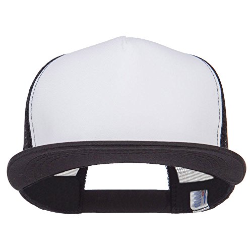 Flat Bill Snapback Trucker Cap - White Black OSFM