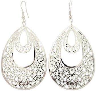 LiveSublime Silver Lace Drop Chandelier Earrings (large double hoop)