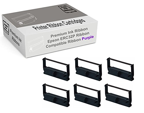 Mars POS Ribbons Compatible with Epson Ribbon Cartridge Replacement for Epson ERC32P (Purple, 6 Pack)