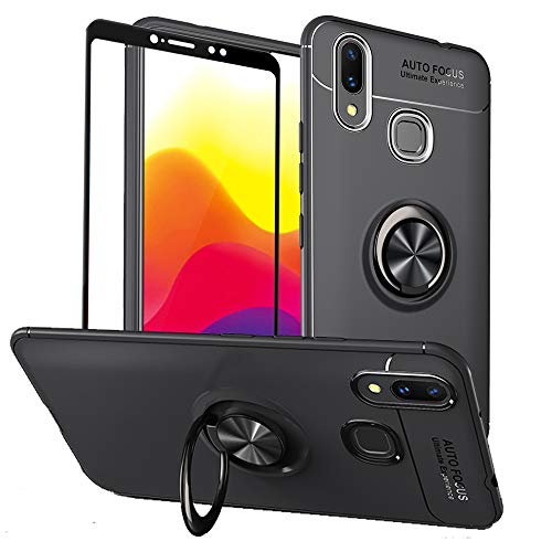 Strug for Xiaomi Mi Max 3 Case,[Tempered Glass Screen Protector] 360 Degree Rotating Kickstand Soft TPU Material Suitable for Automotive Magnet Brackets Multi-Function Protective case(Black)