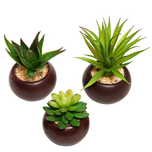 MyGift Miniature Artificial Succulents, Fake Indoor House Plants in