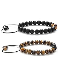 Hamoery - Pulsera de cuentas de piedra de ojo de tigre de 0.315 in, cuerda trenzada, piedra natural, pulsera de yoga, 21018