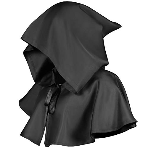 Spydge Medieval Hooded Cowl Halloween Cowl Cloak Hat Cloak Cape Cosplay Costume Accessories for Men Women Halloween Cosplay Party Costume Black — image 1