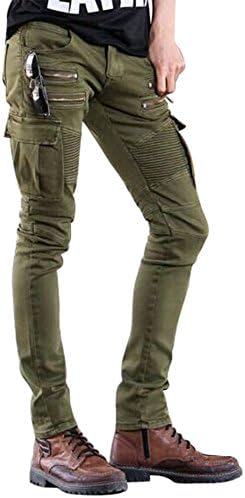 HerQueen Jeans Vintage Ripped Biker Classic Slim Pants Stretched Delim Blue Green Size 38