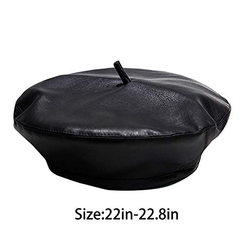 KINGSEVEN Women PU Leather French Black Beret Hat Causal Beanie Hat - Thumbnail 6