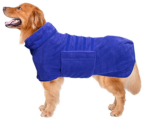 Geyecete Pineapple Grid Fast Drying Super Absorbent Dog Cat Bath Robe Towel - Blue - 3XL Image