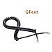ohCome Telephone Handset Cord, [5Pack 9Feet] Pure-Copper Coiled Telephone Phone Handset Cord Cable, Coiled Length 1.6Ft to 9.0Ft Uncoiled (Black)