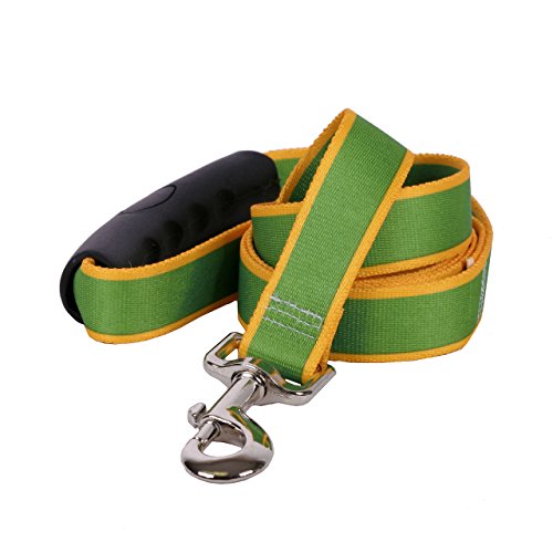 Yellow Dog Design Sterling Stripes Kelly Green Goldenrod Dog Leash with Grip Handle-Small-5/8" 5' x 60"