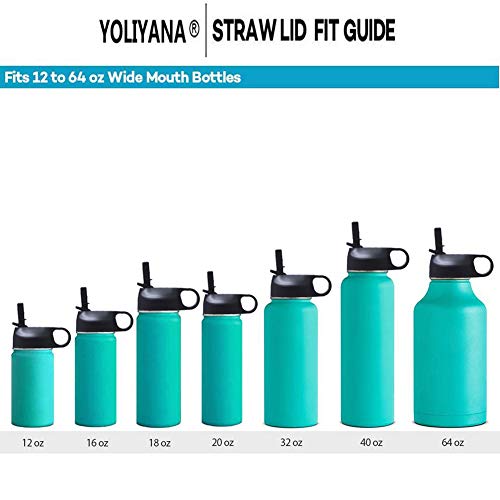 YOLIYANA Straw Lid for Hydro Wide Mouth Insulated Sport Water Bottle, Fits Flask Wide Mouth Water Bottles, 2 Straws and 2 Straw Brush Included, Black (1)