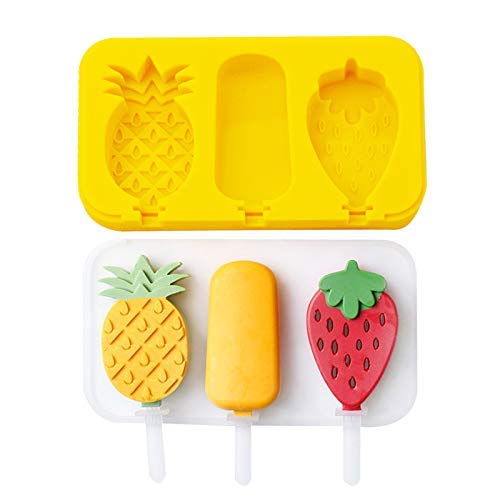 Popsicle Molds, Genteen 2 Sets of Silicone Popsicle Molds with 12 Sticks 100% Platinum Silicone and BPA Free Ice Pop Molds for Making 6 Different Shapes Mango Banana Pineapple...