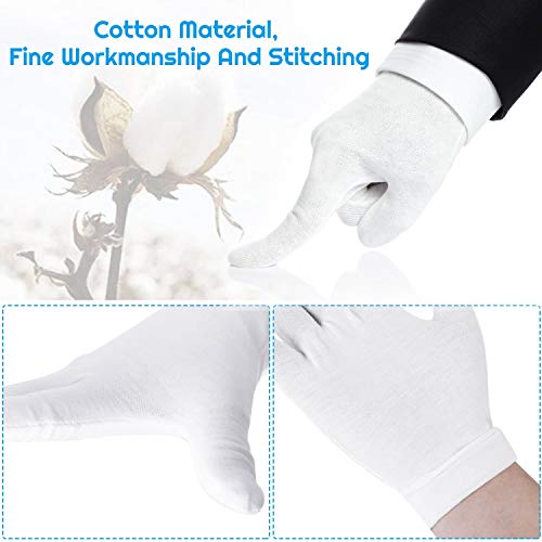 White Cotton Gloves, Cridoz 12 Pairs Cotton Gloves for Women Dry Hands Cleaning Serving Archival Sleeping Moisture Eczema Costume Coin Jewelry Silver Inspection Art Handling, Medium Size