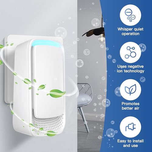 Plug In Air Ionizers - Negative Ion Technology Air Purifier - Quiet Operation Air Freshener for Home, Bedroom, Office, Garage Room - Portable Air Purifiers Odor,Pets Smell - Air Cleaner White (1 Pack）
