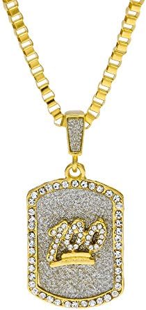 Angelcrab Hip Hop Bling CZ Emoji 100 Army Style Dog Tag Gold Pendant Necklace, 30" Box Chain