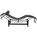 Mid Century Modern Classic Le Corbusier LC-4 Style Replica Chaise Lounge Chair with Premium Black Genuine Leather and Stainless Steel Frame
