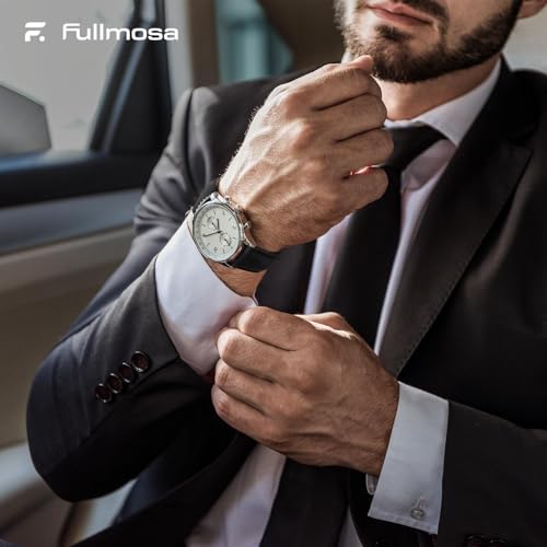 Fullmosa Genuine Leather Watch Straps 22 mm Quick Change Bracelet for Men and Women, Set of 2 Replacement Leather Straps with Stainless Steel Clasp, Coffee & Black with Black Clasps