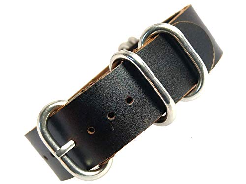 time+ 20mm 5-Ring NATO Zulu Oil Leather Military Watch Strap Black Brown