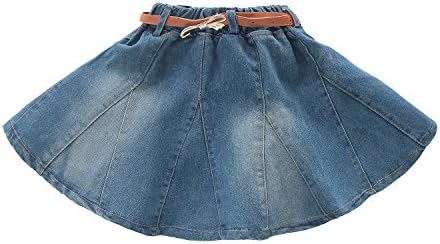 Encontrar Girls Washing Denim Pleated Skirt with Decorative Belt 8