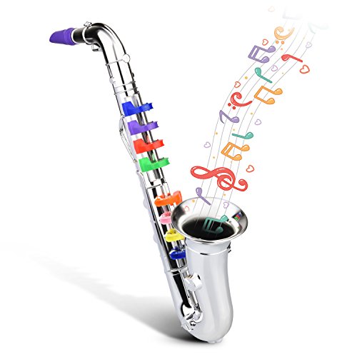 Abco Tech Kids Musical Toy Saxophone - Children's or Toddler Learning and Play Saxophone - 8 Color Coded Keys and Printed Instructions for Songs- Lightweight, Real-Like Musical Instrument for Toddlers