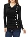 Allegra K Women's Cowl Neck Long Sleeves Buttons Decor Ruched Top Large Black