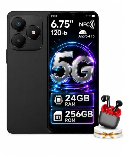 invens NOTE 5G Smartphone, Android 15 SIM Free & Unlocked Mobile Phone, 24GB RAM + 256GB ROM/1TB, 6.75" HD+ Display, 64MP+16MP Camera, 5280mAh/18W, Dual SIM/GPS/OTG/Face ID/Fingerprint/NFC