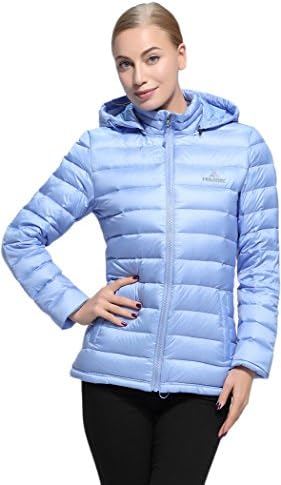 MOUNTEC Outdoors Women's 3.0 Premium Goose Down Insulated Hooded Jacket - Warm Water Resistant Windstop Removable / Detachable Hood (Large, Lavender Blue)
