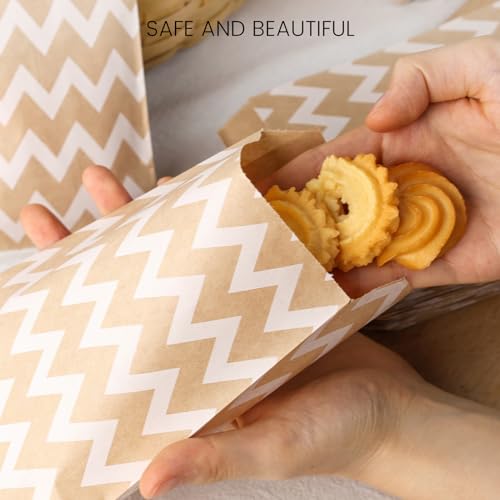 JOHOUSE 120PCS Flat Paper Bags, 5 x 7 Inch Snack Bags Cookie Bags Kraft Paper Bags Popcorn Bags for Sales Treats Parties