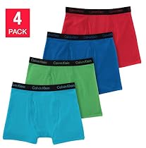 Calvin Klein Cotton Stretch Boys' Boxer Briefs (4 Pack) (Medium, Blue-Red-SkyBlue-Green)