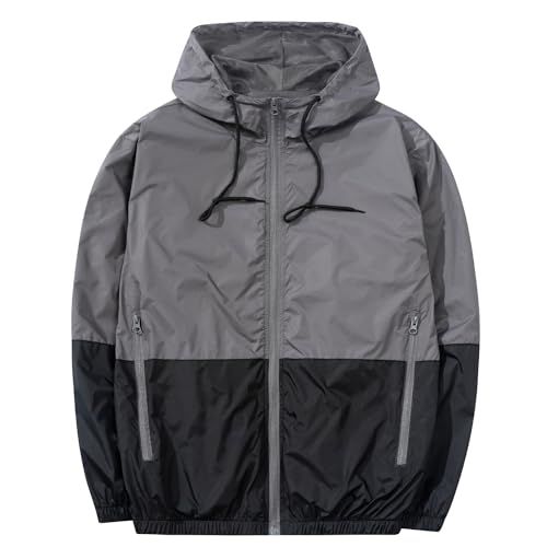XiaoYouYu Men's Lightweight Windbreaker Jackets Outdoor Hooded Pocket Raincoat Jacket