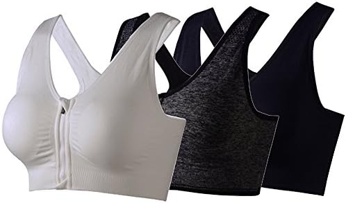VIQIYA Women’s High Impact Sport Bra Removable Padded Breathable Gym and Yoga Racerback With Zipper Front (M, Black+Gray+White)