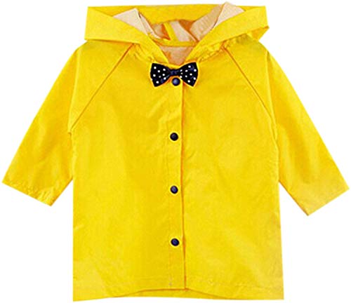 Flashing boy Age 2-10 Years Kids Hooded Button Down Long Jacket Bow Rainwear Lightweight Raincoat (Yellow, Age9-10years)
