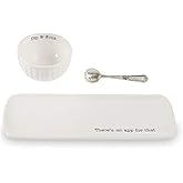 Mud Pie App for that Serving Dish, 3 Piece Set | Sentiment Plate, Tray 4.5" 13", Bowl 2.5" x 4", Spoon 5.5", White